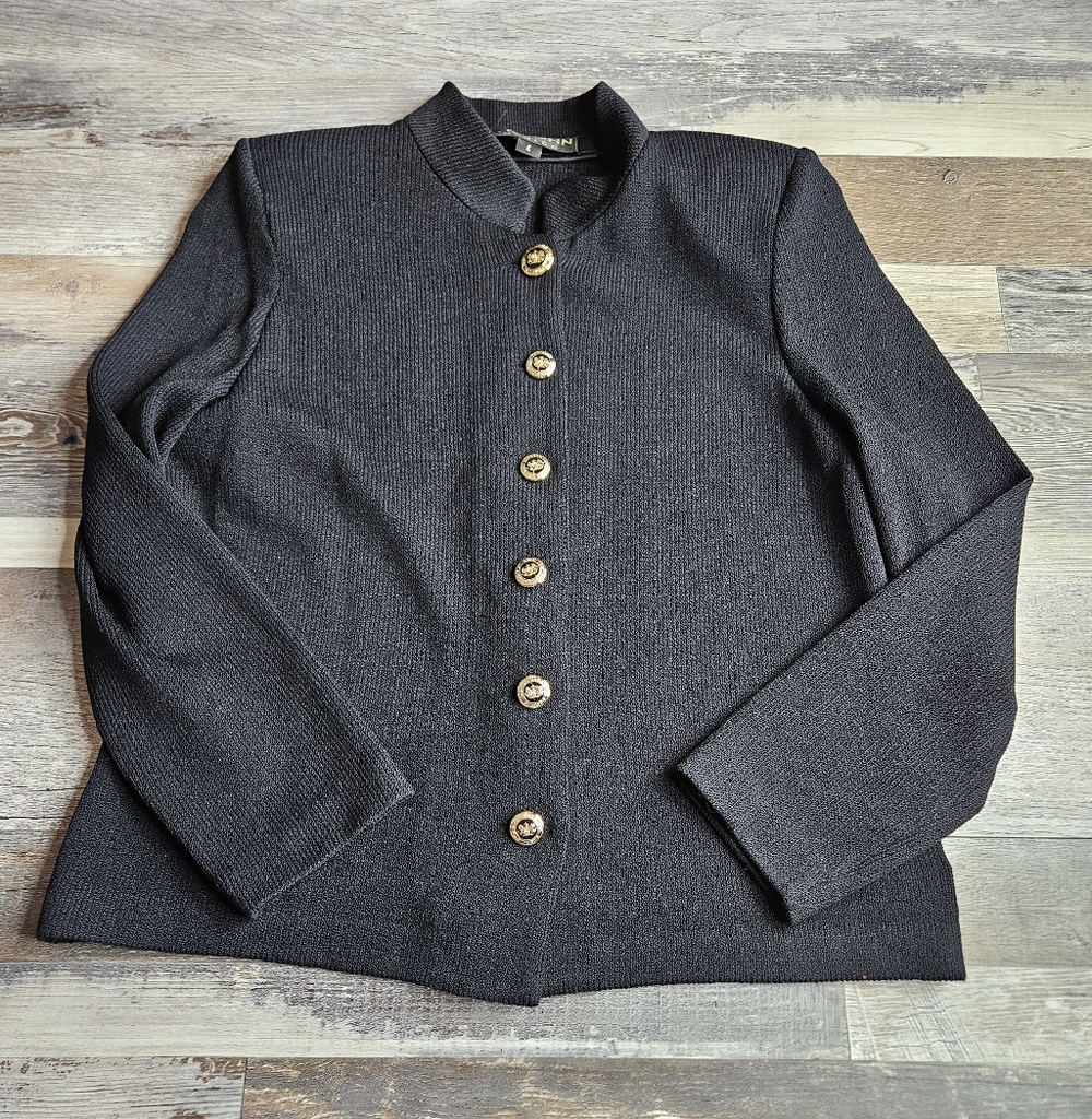 St. John Basics Lady Jacket Black With Gold Buttons Size 4